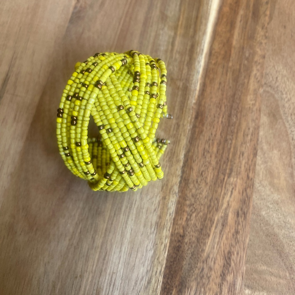 Gold and Yellow Braided Beaded Bracelet